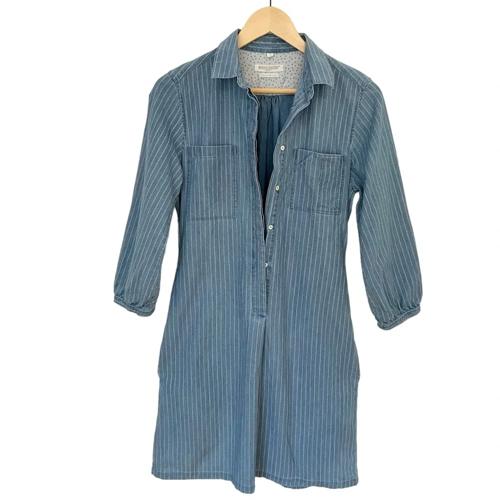 Levi’s Made & Crafted Light Blue Dotted Denim Shirt Dress With Pockets - Picture 5 of 16